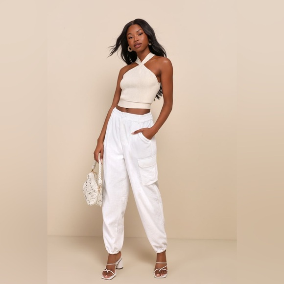 Lulus Pants - Lulus Effortlessly Breezy Ivory Cargo Jogger Pants XL NEW NWT